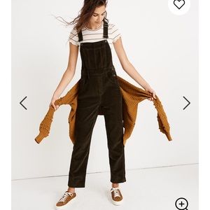 Madewell Corduroy Straight Leg Overalls in Olive